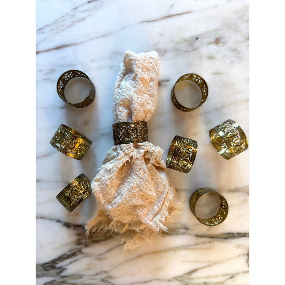 Vintage Brass Filigree Napkin Rings Set of 8 Floral Table Decor